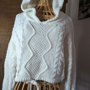 Aeropostale Cream Cable-Knit Hooded Pullover
